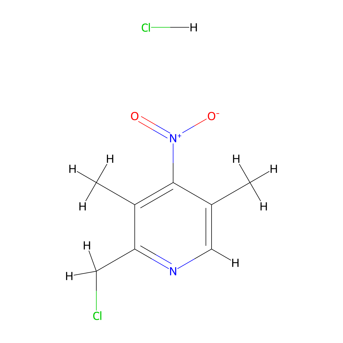 4-Nitro 3,5-dimethyl 2-chloromethyl pyridine.hcl molecular structure, CAS 143016-67-5