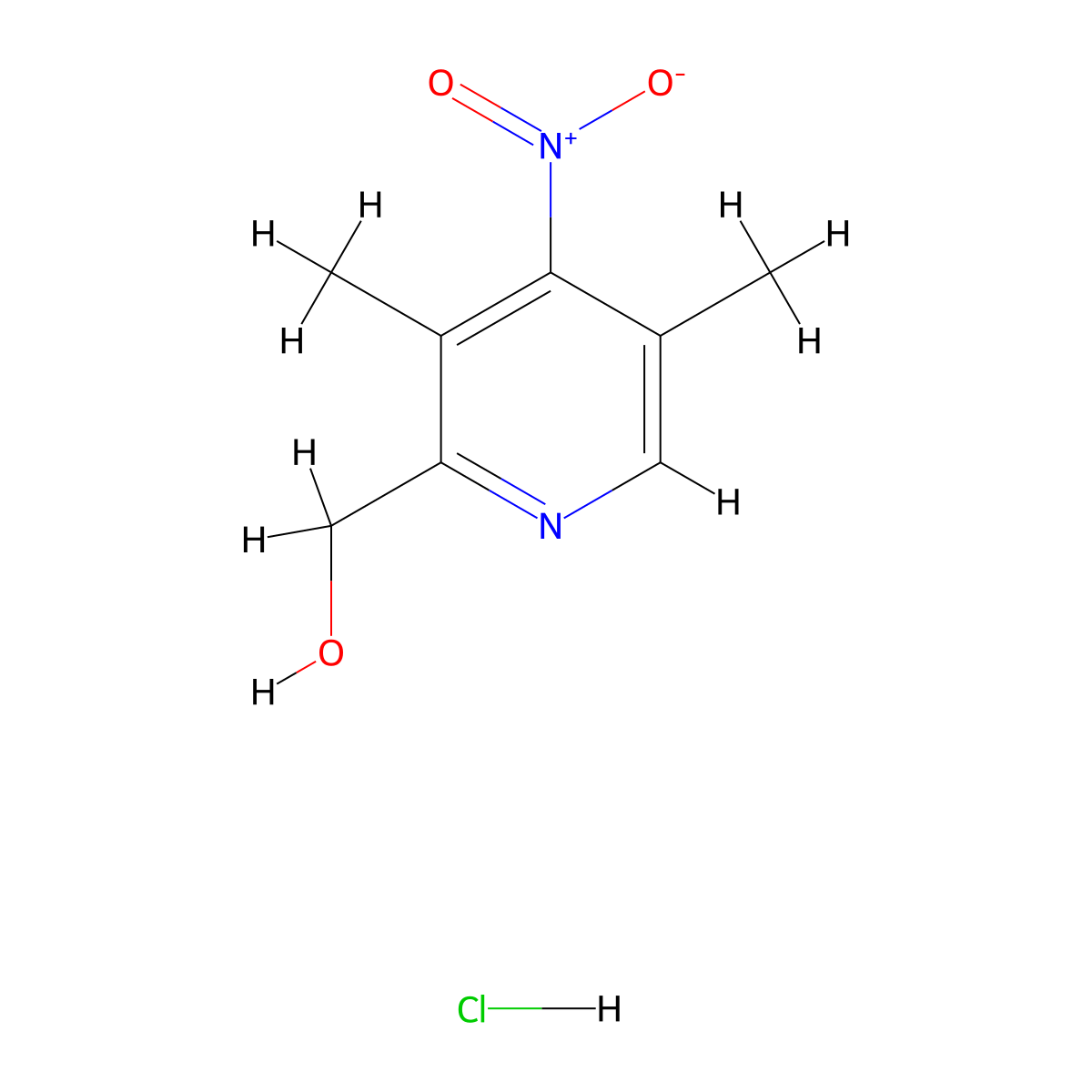 4-Nitro 3,5-dimethyl 2-hydroxymethyl pyridine.hcl molecular structure, CAS 143016-69-7