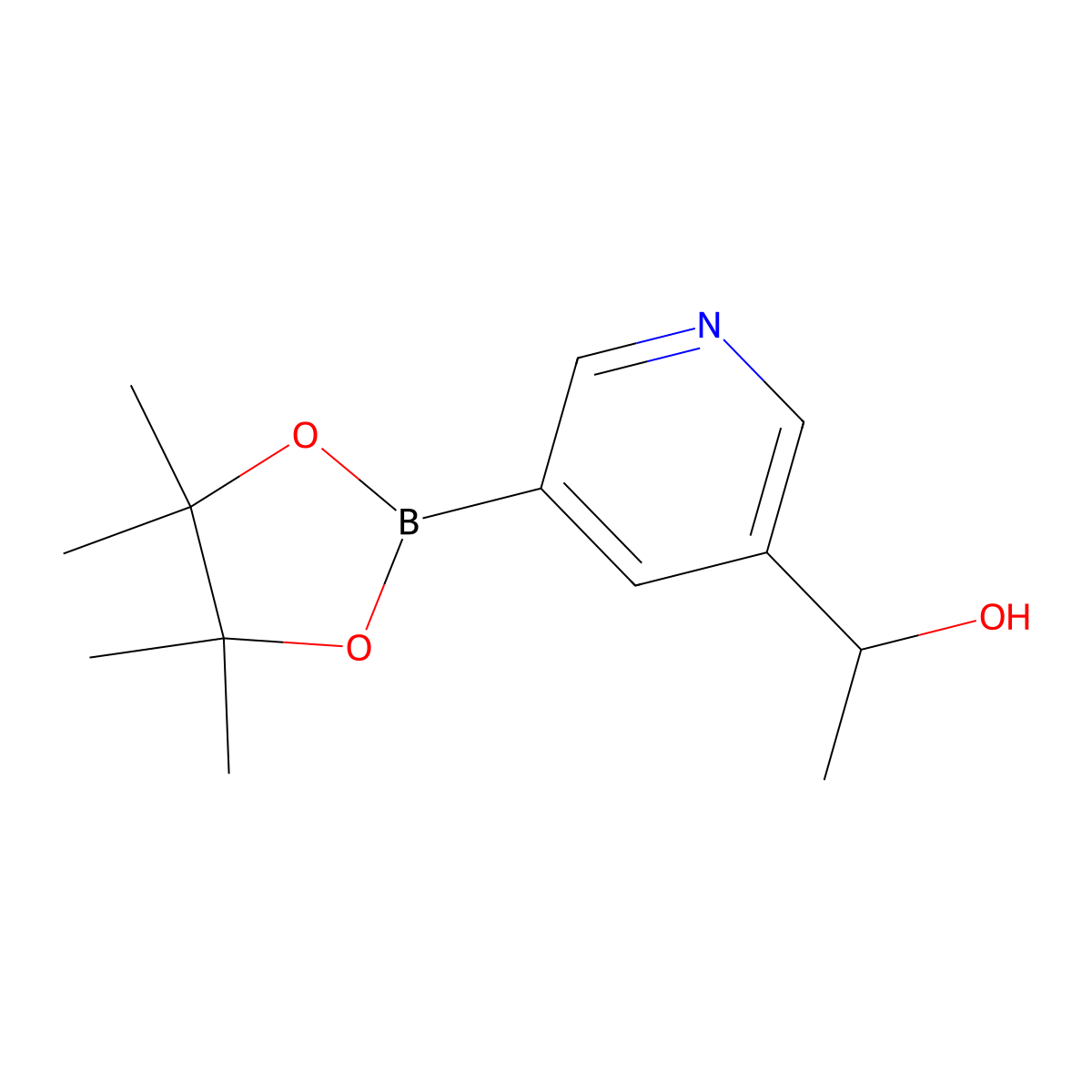 1-(5-(4,4,5,5-Tetramethyl-1,3,2-dioxaborolan-2-yl)pyridin-3-yl)ethanol molecular structure, CAS 1430237-32-3