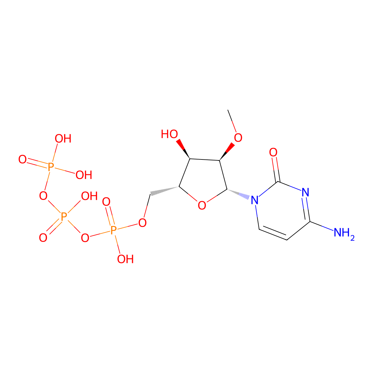 [[(2R,3R,4R,5R)-5-(4-amino-2-oxo-pyrimidin-1-yl)-3-hydroxy-4-methoxy-tetrahydrofuran-2-yl]methoxy-hydroxy-phosphoryl] phosphono hydrogen phosphate molecular structure, CAS 143028-98-2