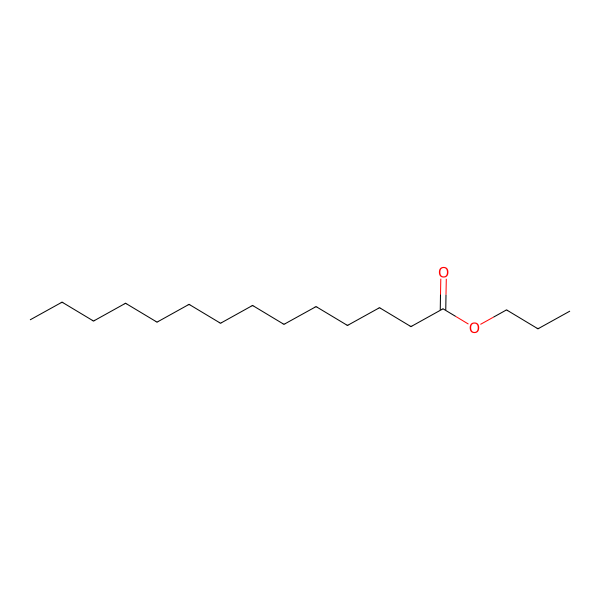 Propyl myristate molecular structure, CAS 14303-70-9