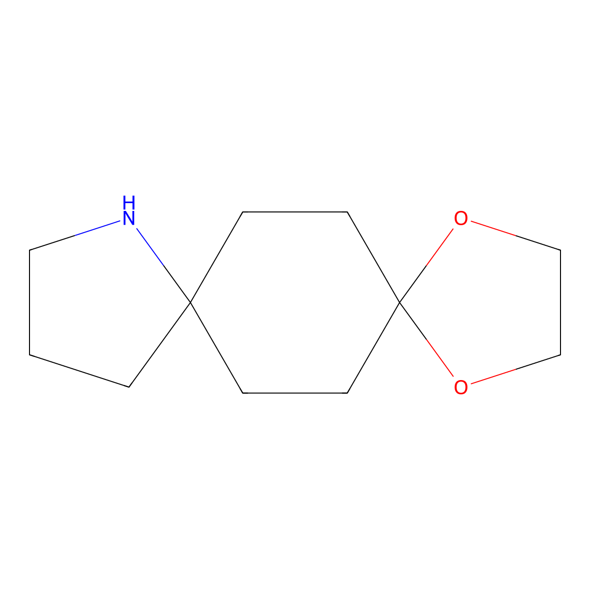 1,4-Dioxa-9-azadispiro[4.2.4^{8}.2^{5}]tetradecane molecular structure, CAS 143040-01-1