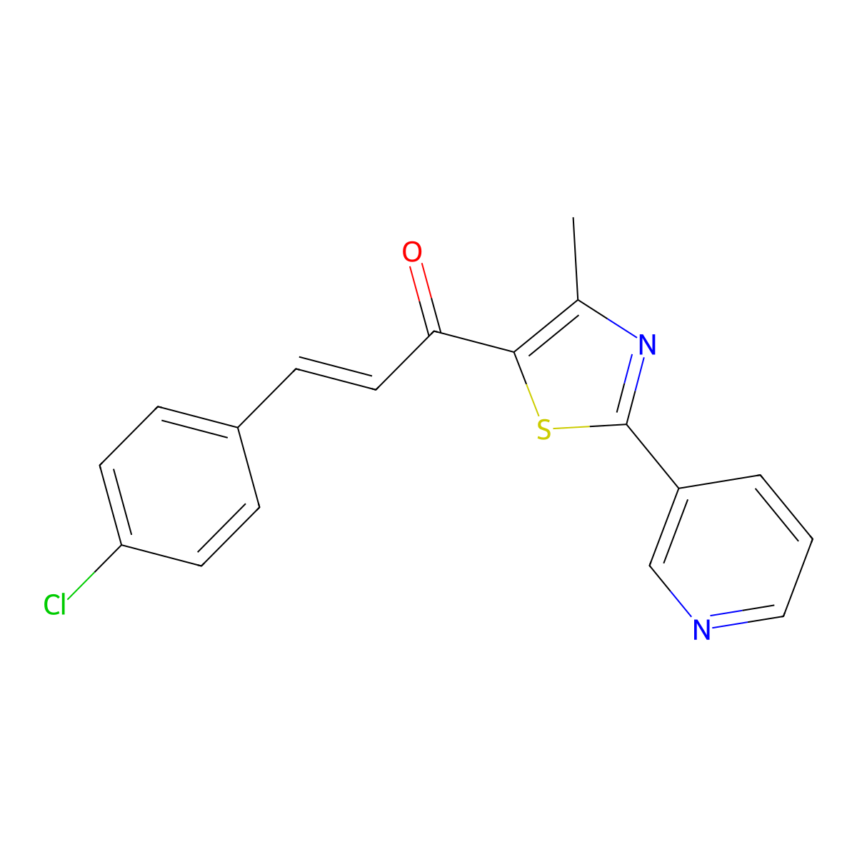 (2E)-3-(4-chlorophenyl)-1-[4-methyl-2-(pyridin-3-yl)-1,3-thiazol-5-yl]prop-2-en-1-one molecular structure, CAS 1430415-76-1