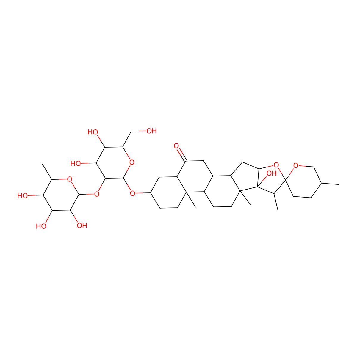 (25R)-3beta,17alpha-dihydroxy-5alpha-spirostan-6-one3-O-alpha-L-rhamnopyranosyl-(1-->2)-beta-D-glucopyranoside molecular structure, CAS 143051-94-9