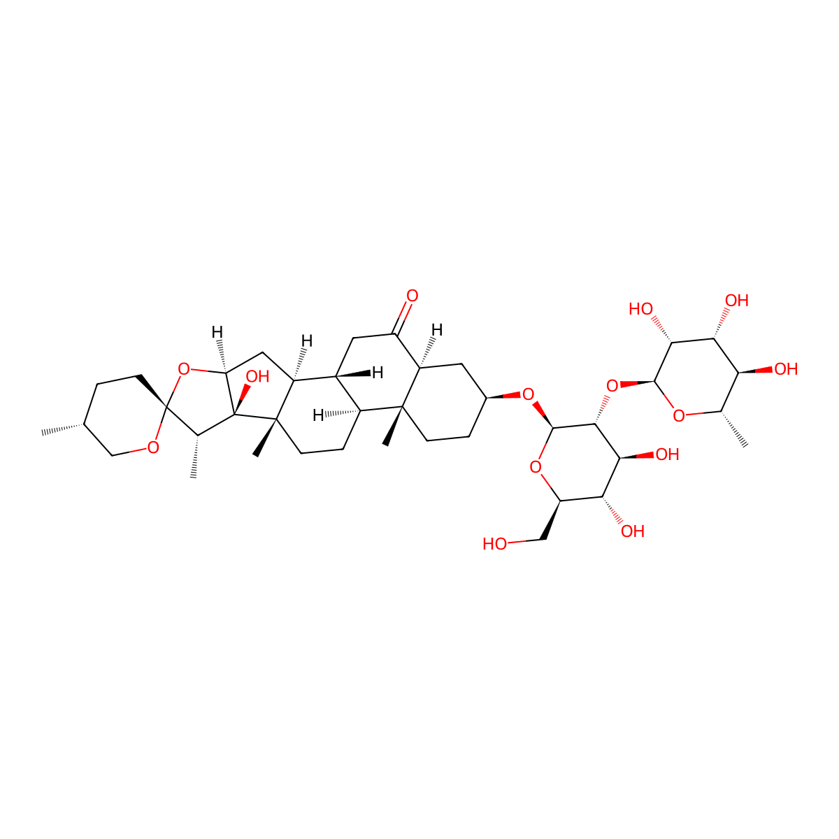 (25R)-3beta,17alpha-dihydroxy-5alpha-spirostan-6-one3-O-alpha-L-rhamnopyranosyl-(1-->2)-beta-D-glucopyranoside molecular structure, CAS 143051-94-9