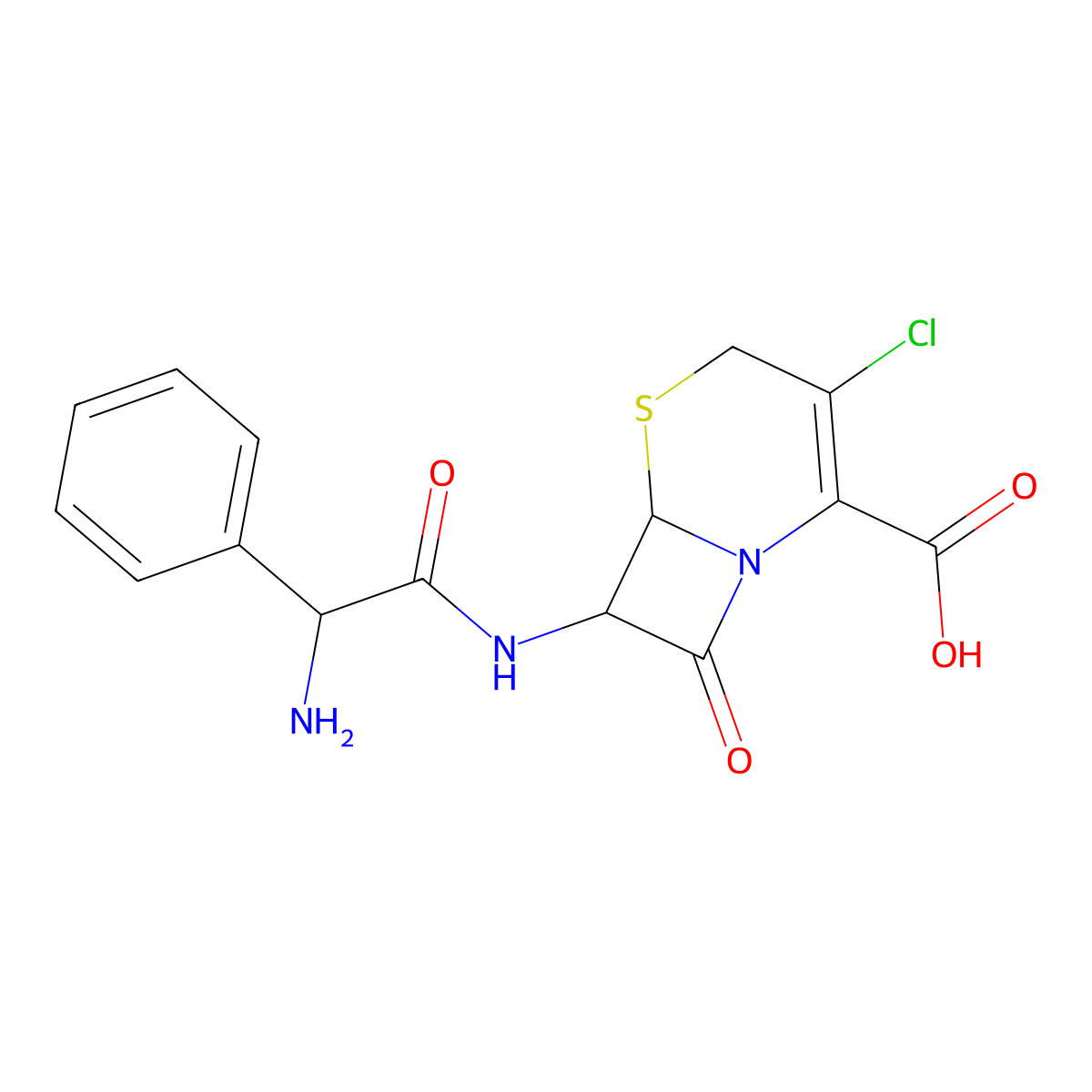 7-(2-Amino(phenyl)acetamido)-3-chloro-8-oxo-5-thia-1-azabicyclo(4.2.0)oct-2-ene-2-carboxylic acid molecular structure, CAS 143059-69-2