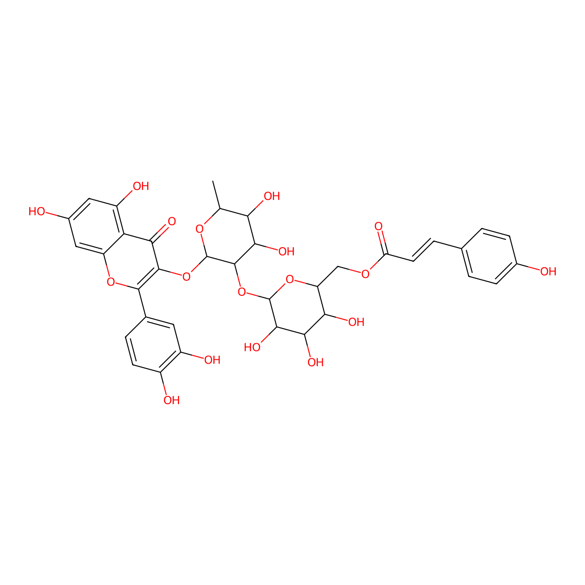 Quercetin-3-O-(6'''-trans-p-coumaroyl-2''-glucosyl)rhamnoside molecular structure, CAS 143061-65-8