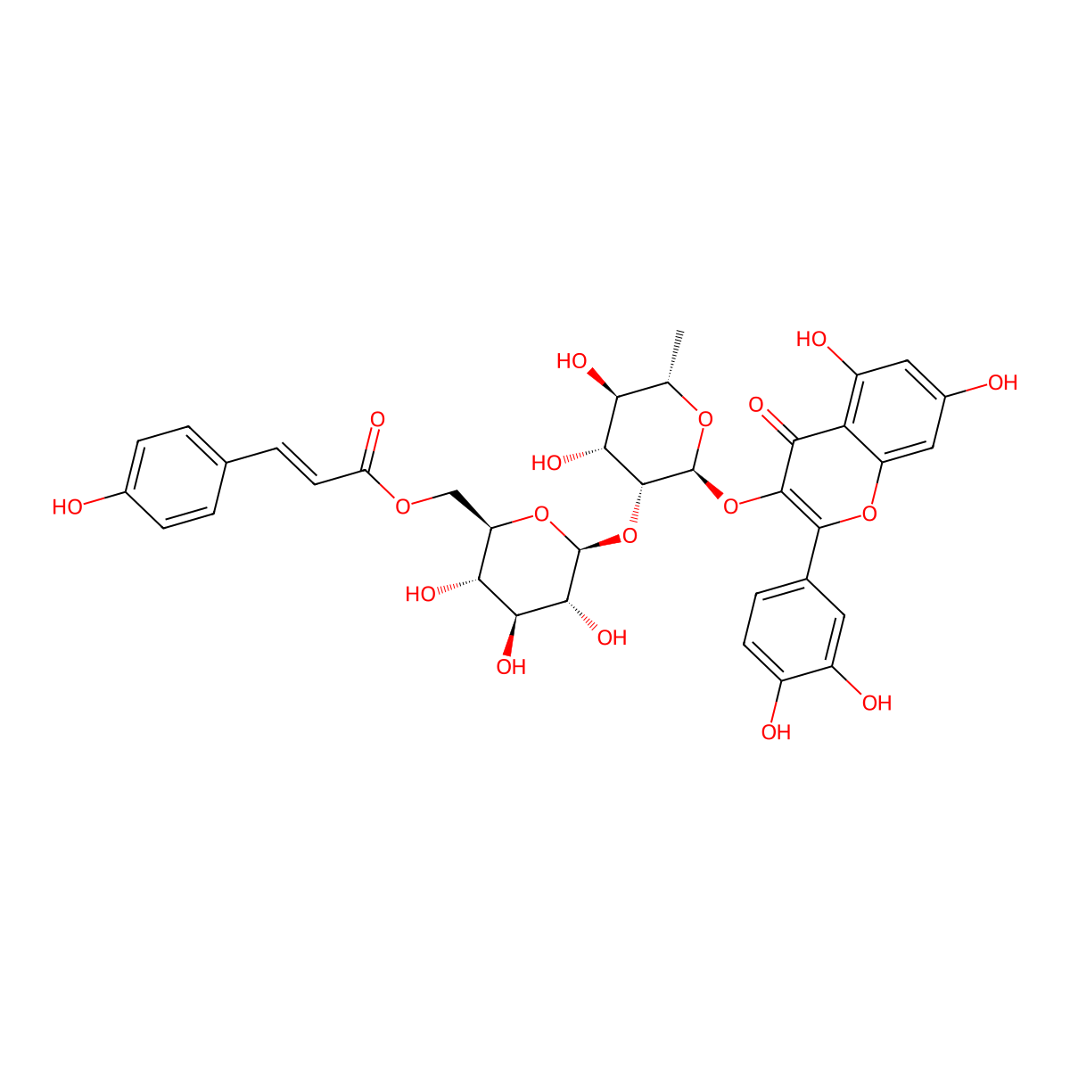 Quercetin-3-O-(6'''-trans-p-coumaroyl-2''-glucosyl)rhamnoside molecular structure, CAS 143061-65-8