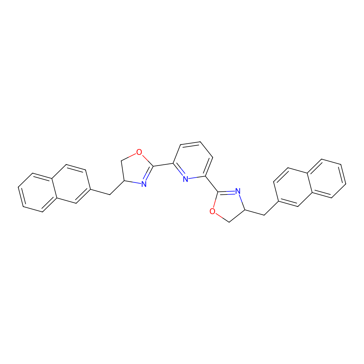 2,6-Bis((S)-4-(naphthalen-2-ylmethyl)-4,5-dihydrooxazol-2-YL)pyridine molecular structure, CAS 1430733-93-9