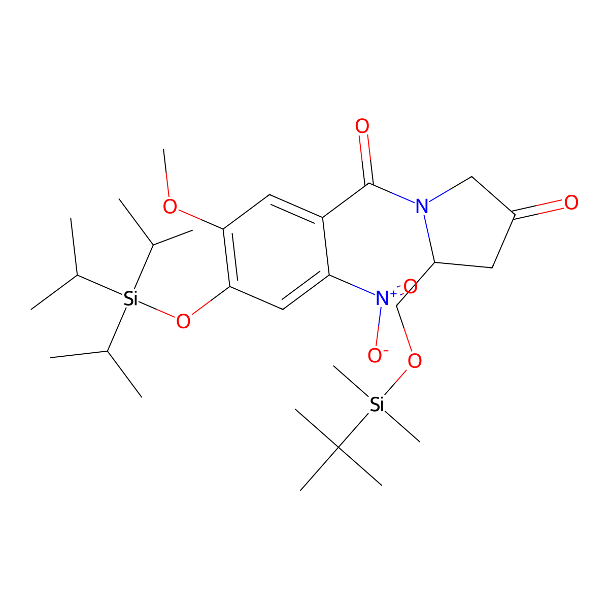 (S)-5-(((tert-butyldimethylsilyl)oxy)methyl)-1-(5-methoxy-2-nitro-4-((triisopropylsilyl)oxy)benzoyl)pyrrolidin-3-one molecular structure, CAS 1430738-05-8