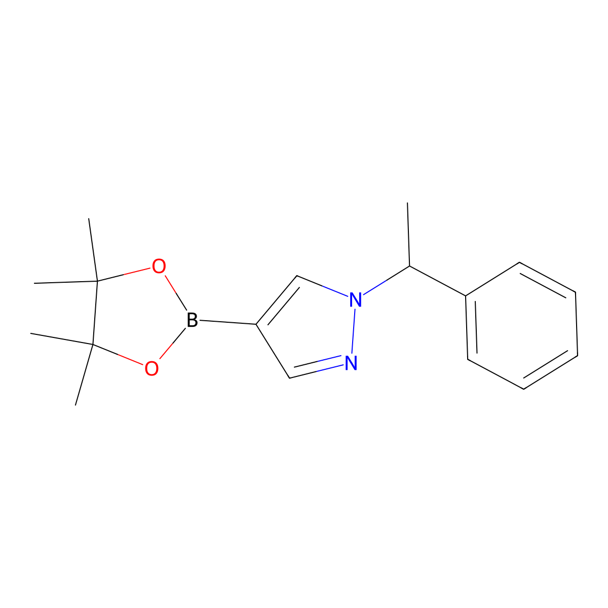 1-(1-Phenyl-ethyl)-4-(4,4,5,5-tetramethyl-[1,3,2]dioxaborolan-2-yl)-1H-pyrazole molecular structure, CAS 1430750-33-6