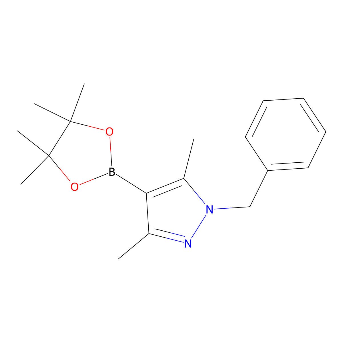 1-Benzyl-3,5-dimethyl-4-(4,4,5,5-tetramethyl-1,3,2-dioxaborolan-2-yl)-1h-pyrazole molecular structure, CAS 1430750-47-2