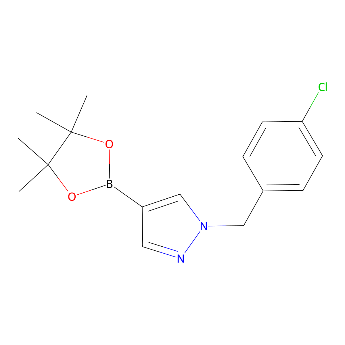 1-[(4-chlorophenyl)methyl]-4-(tetramethyl-1,3,2-dioxaborolan-2-yl)-1H-pyrazole molecular structure, CAS 1430750-51-8