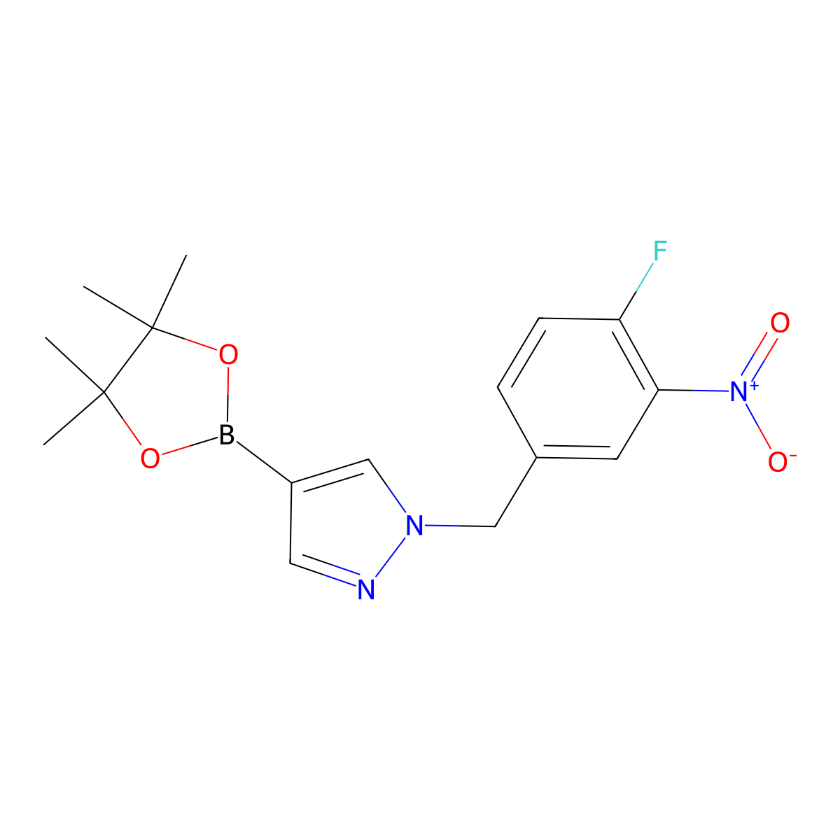 1-[(4-Fluoro-3-nitrophenyl)methyl]-4-(4,4,5,5-tetramethyl-1,3,2-dioxaborolan-2-yl)-1h-pyrazole molecular structure, CAS 1430750-99-4