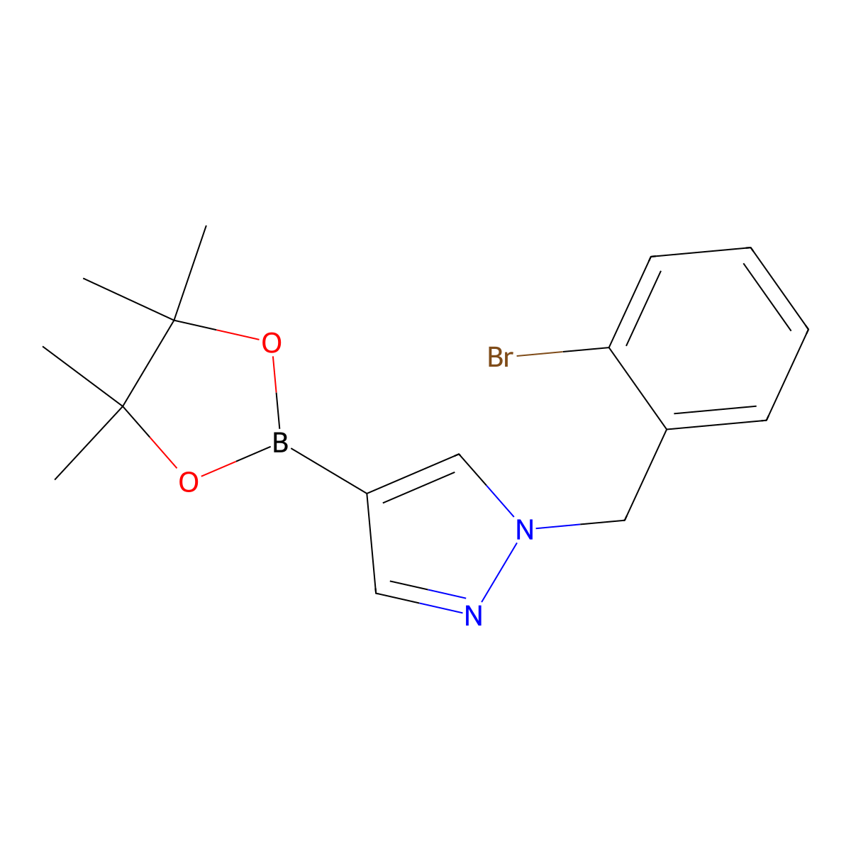 1-(2-bromobenzyl)-4-(4,4,5,5-tetramethyl-1,3,2-dioxaborolan-2-yl)-1H-pyrazole molecular structure, CAS 1430751-10-2