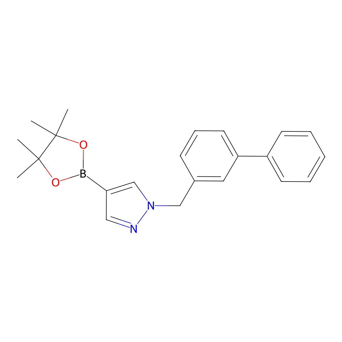 1H-Pyrazole, 1-([1,1'-biphenyl]-3-ylmethyl)-4-(4,4,5,5-tetramethyl-1,3,2-dioxaborolan-2-yl)- molecular structure, CAS 1430751-24-8