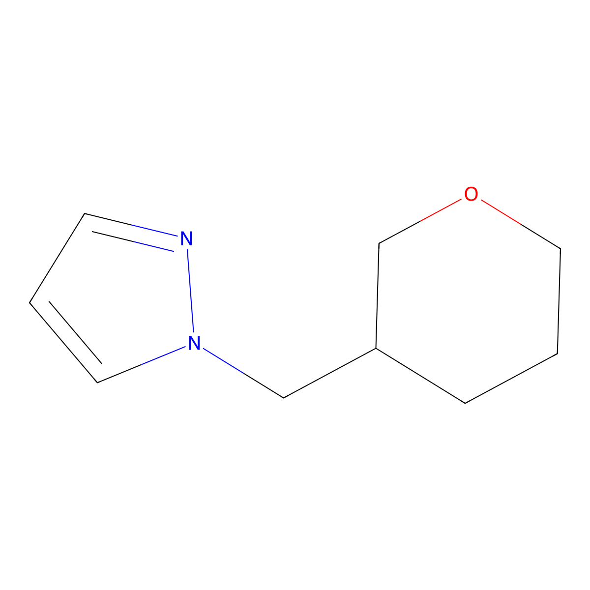 1-((tetrahydro-2H-pyran-3-yl)methyl)-1H-pyrazole molecular structure, CAS 1430751-41-9