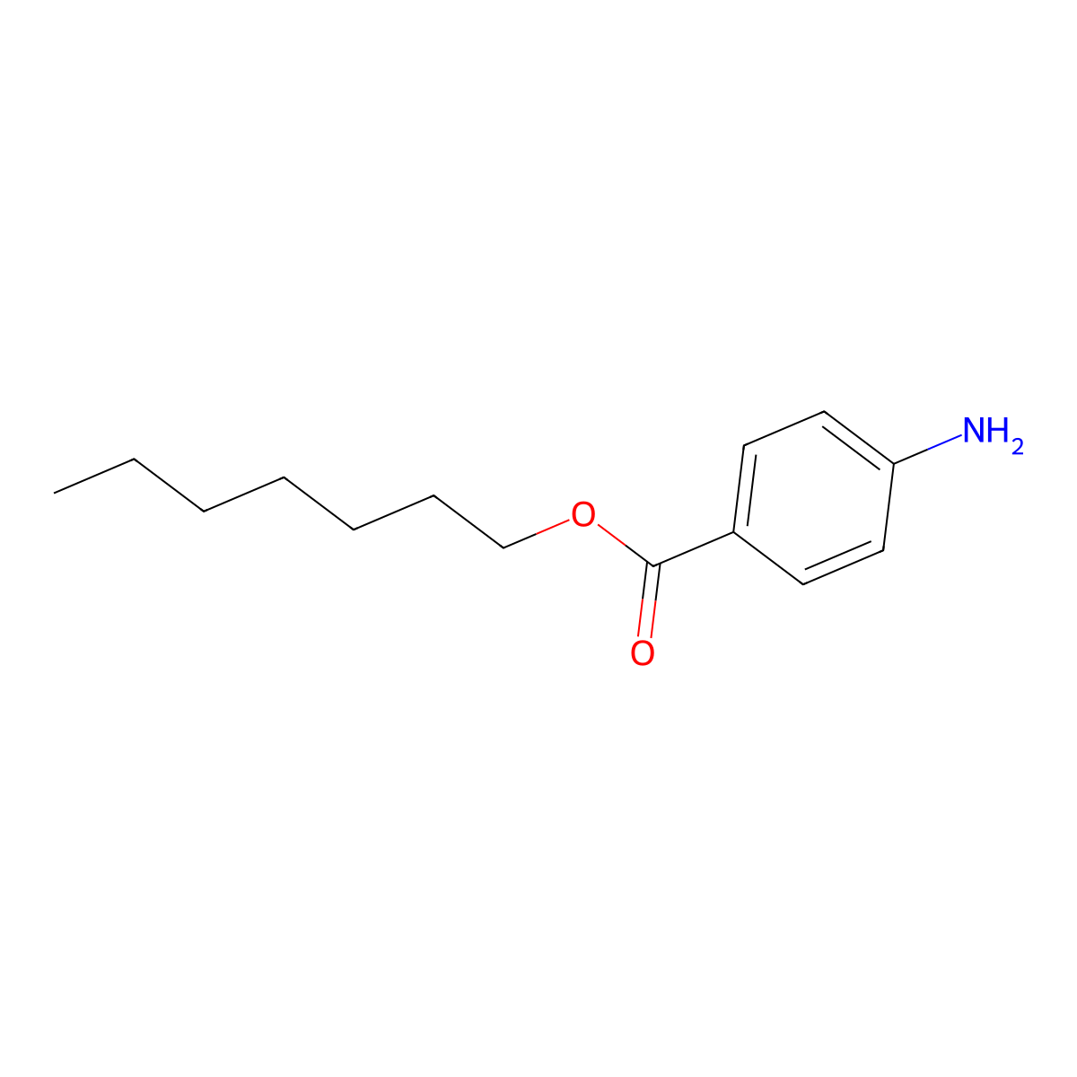 Heptyl p-aminobenzoate molecular structure, CAS 14309-40-1