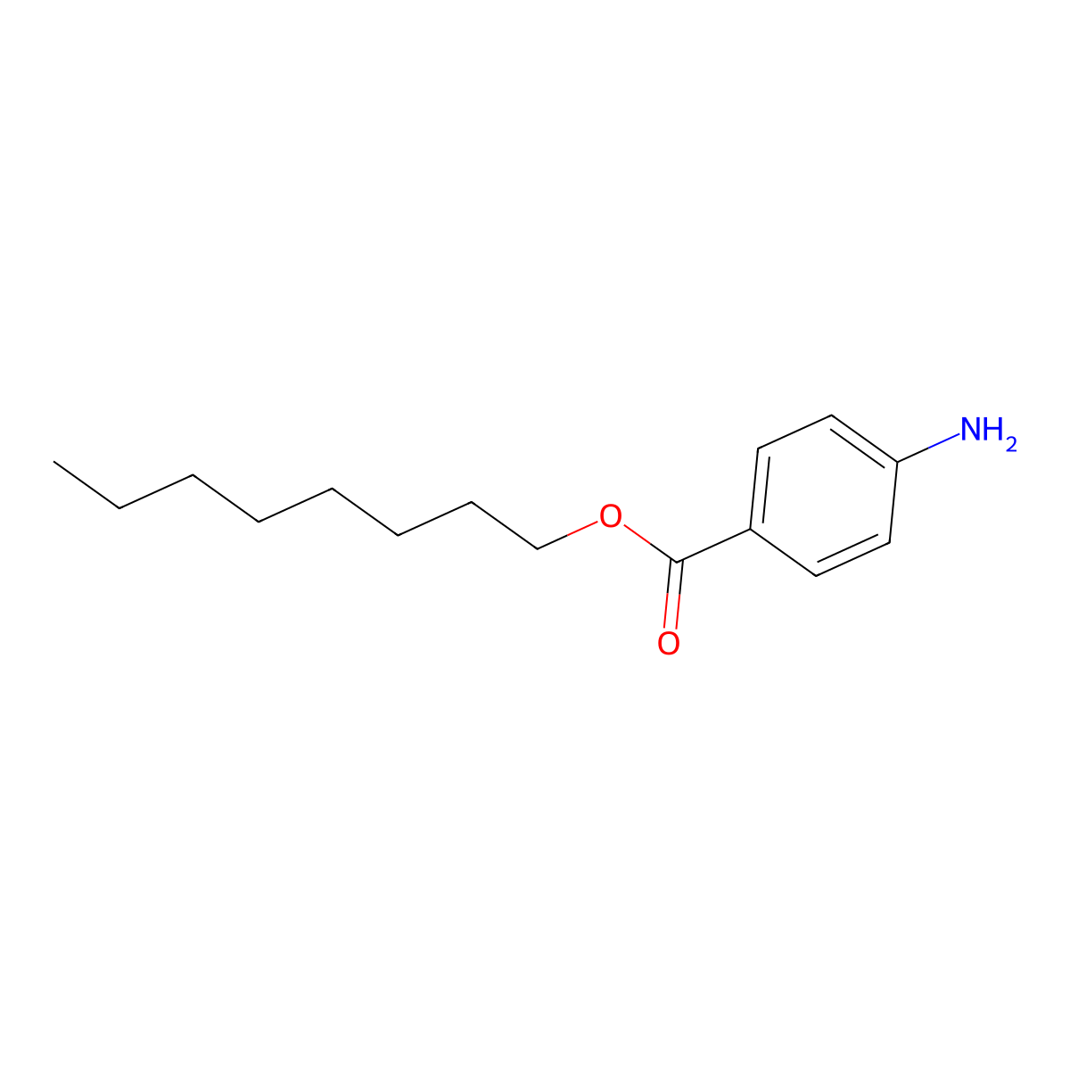 Octyl p-aminobenzoate molecular structure, CAS 14309-41-2