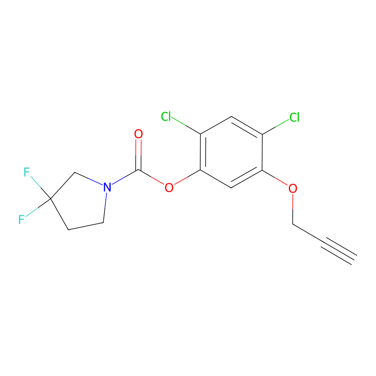 (2,4-Dichloro-5-prop-2-ynoxyphenyl) 3,3-difluoropyrrolidine-1-carboxylate molecular structure, CAS 143121-10-2