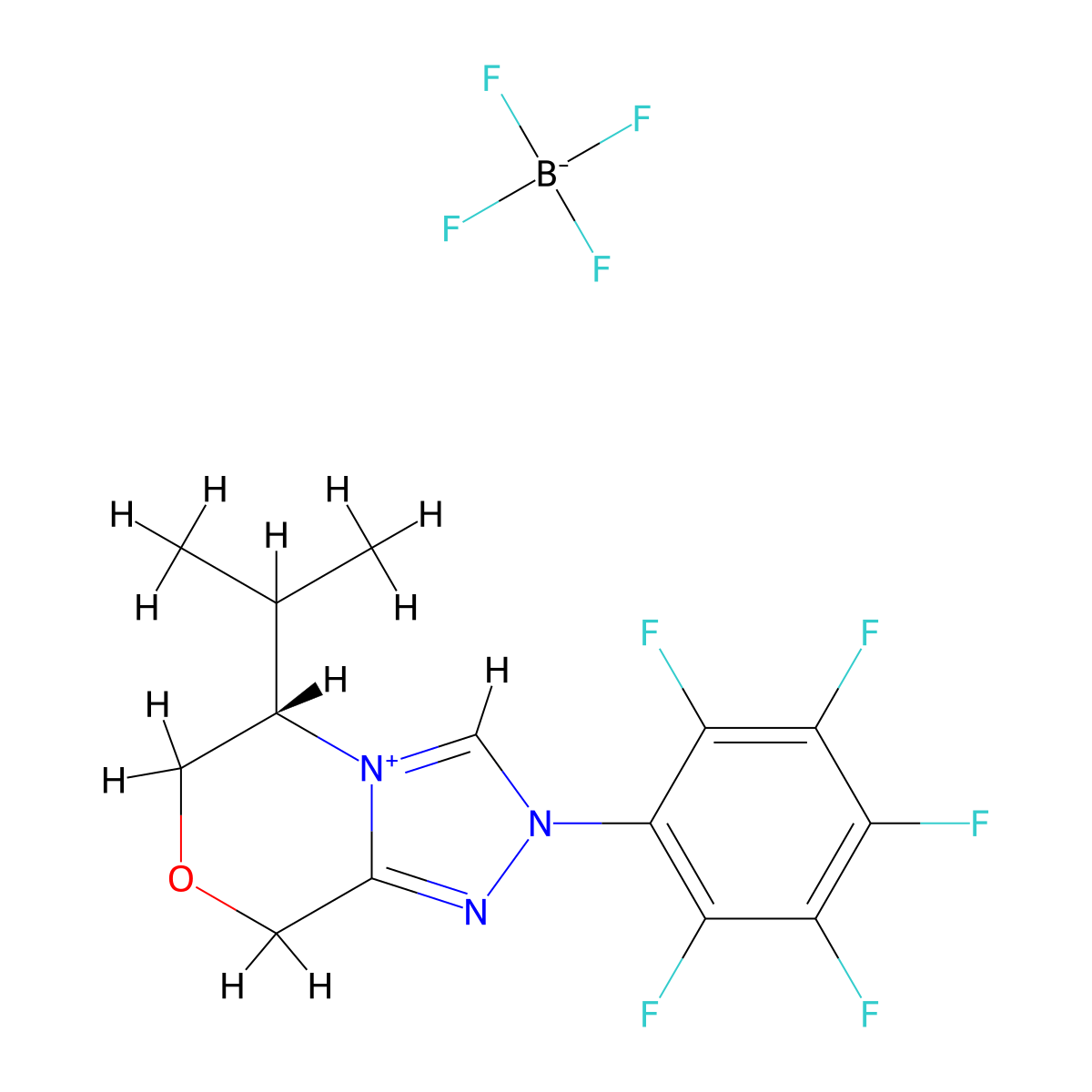 (S)-5-isopropyl-2-(perfluorophenyl)-2,5,6,8-tetrahydro-[1,2,4]triazolo[3,4-c][1,4]oxazin-4-ium tetrafluoroborate molecular structure, CAS 1431323-18-0