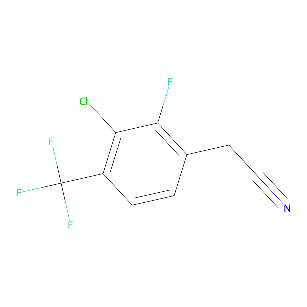 3-Chloro-2-fluoro-4-(trifluoromethyl)phenylacetonitrile molecular structure, CAS 1431329-60-0