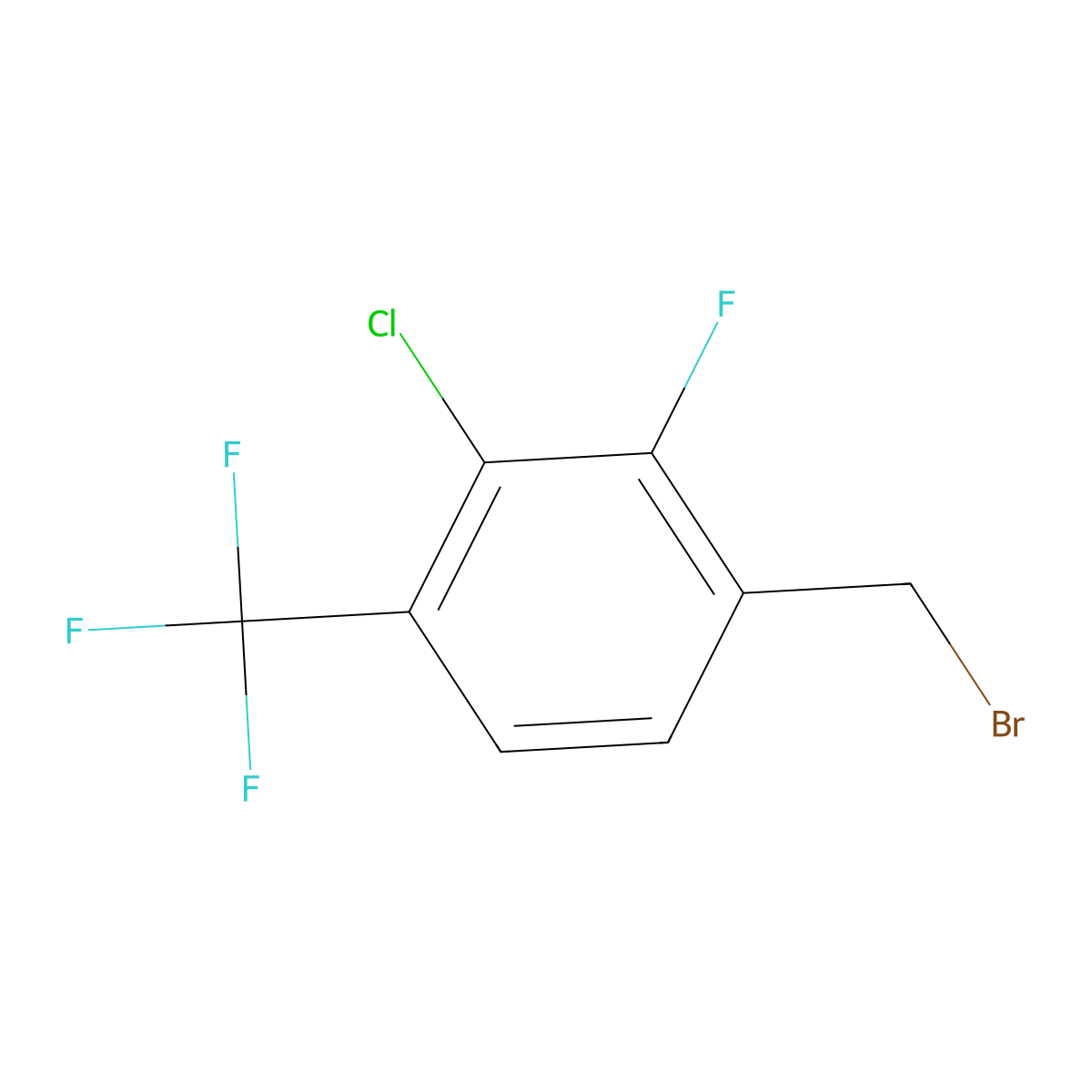 1-(Bromomethyl)-3-chloro-2-fluoro-4-(trifluoromethyl)benzene molecular structure, CAS 1431329-66-6