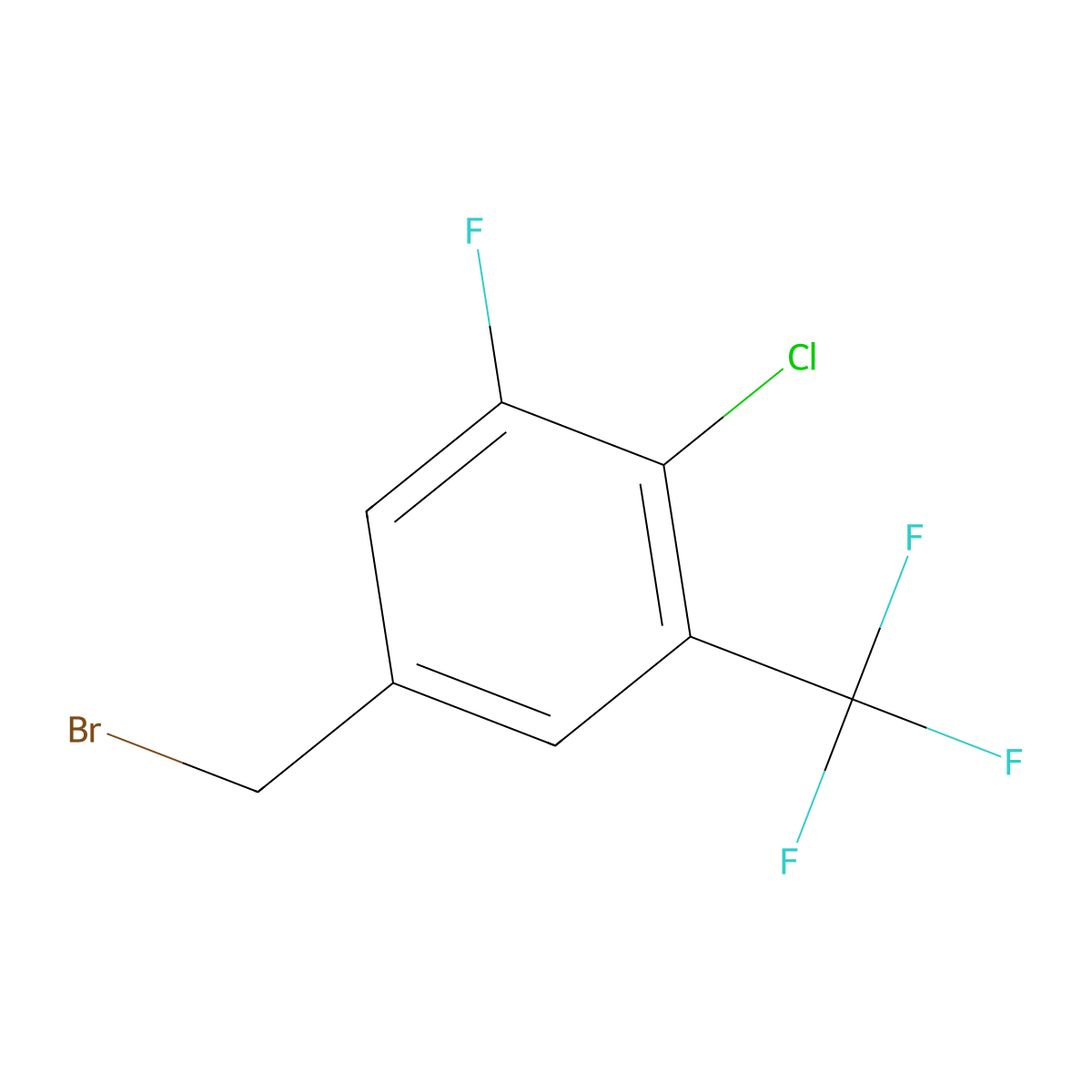 5-(Bromomethyl)-2-chloro-1-fluoro-3-(trifluoromethyl)benzene molecular structure, CAS 1431329-80-4
