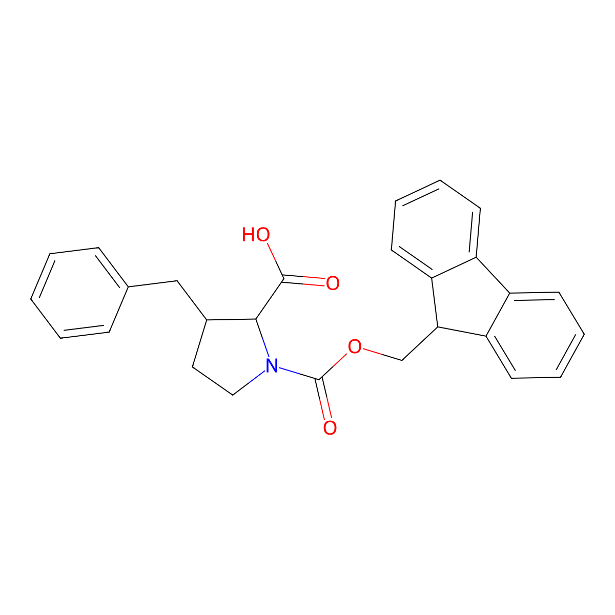 (2S,3R)-1-(((9H-Fluoren-9-yl)methoxy)carbonyl)-3-benzylpyrrolidine-2-carboxylic acid molecular structure, CAS 1431374-59-2