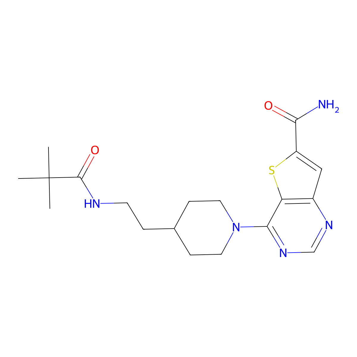 4-(4-{2-[(2,2-Dimethylpropanoyl)amino]ethyl}piperidin-1-Yl)thieno[3,2-D]pyrimidine-6-Carboxamide molecular structure, CAS 1431411-60-7