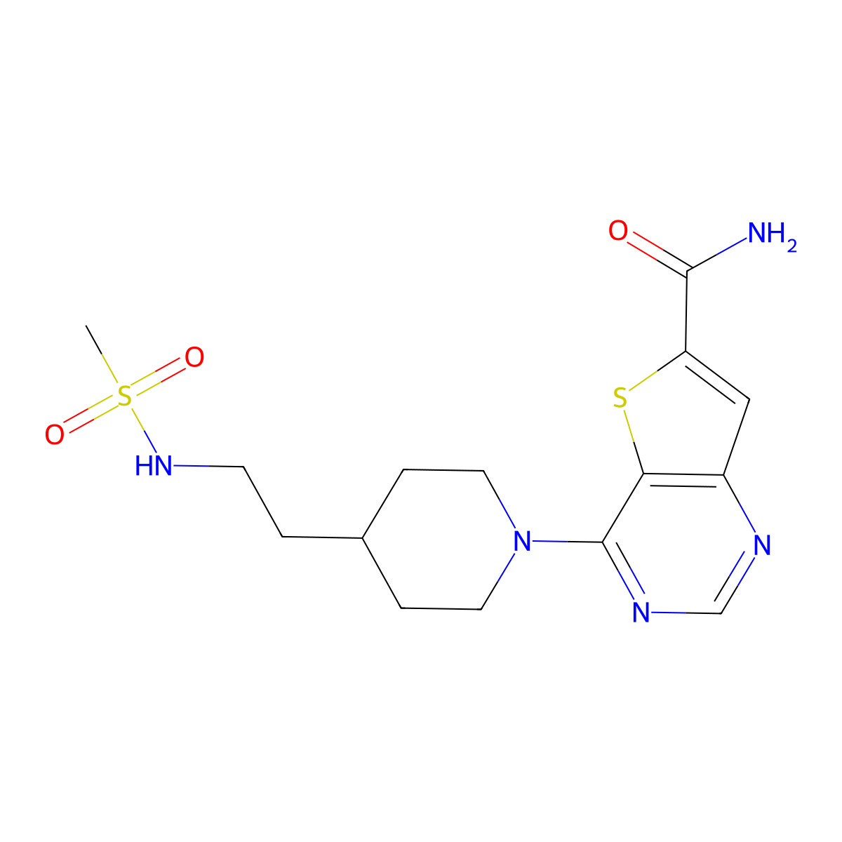 4-(4-{2-[(Methylsulfonyl)amino]ethyl}piperidin-1-Yl)thieno[3,2-D]pyrimidine-6-Carboxamide molecular structure, CAS 1431411-66-3