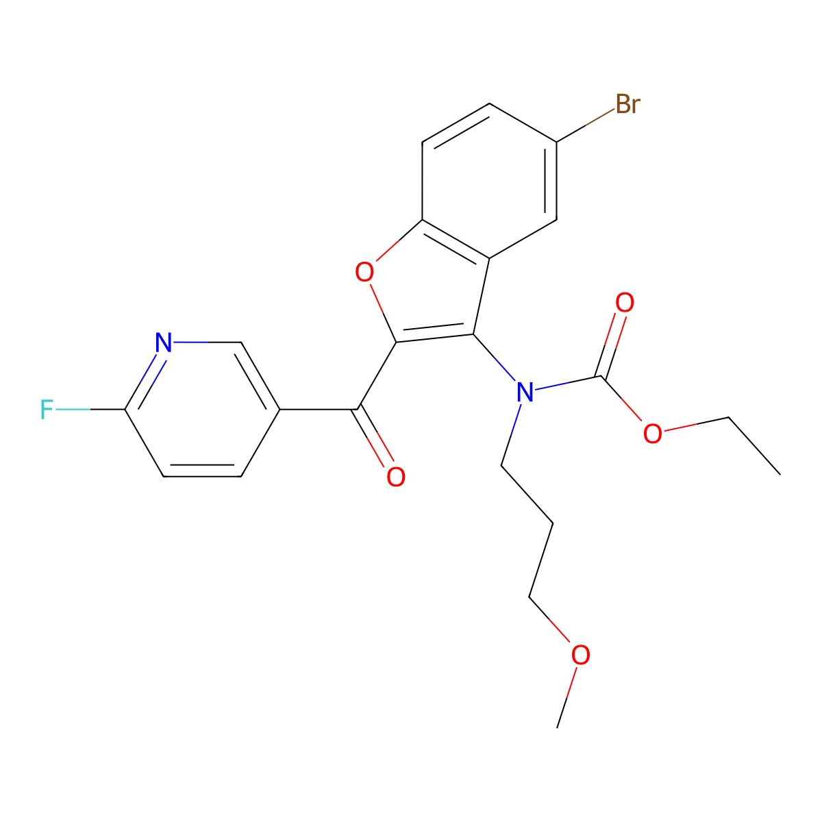 Ethyl (5-bromo-2-(6-fluoronicotinoyl)benzofuran-3-YL)(3-methoxypropyl)carbamate molecular structure, CAS 1431434-22-8