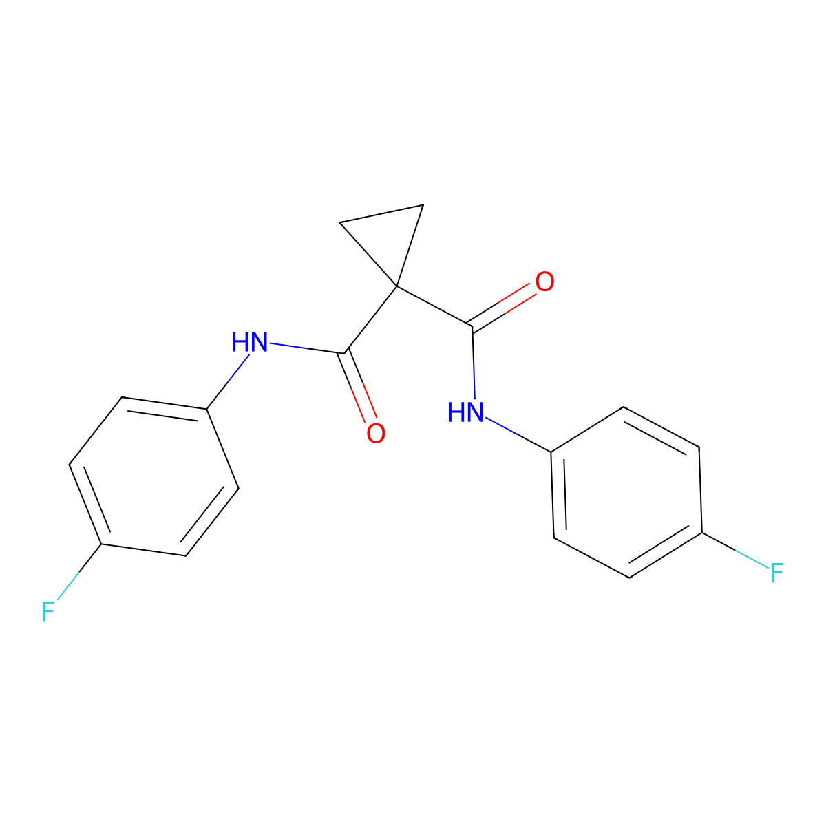 N,N'-Bis(4-fluorophenyl)cyclopropane-1,1-dicarboxamide molecular structure, CAS 1431468-36-8