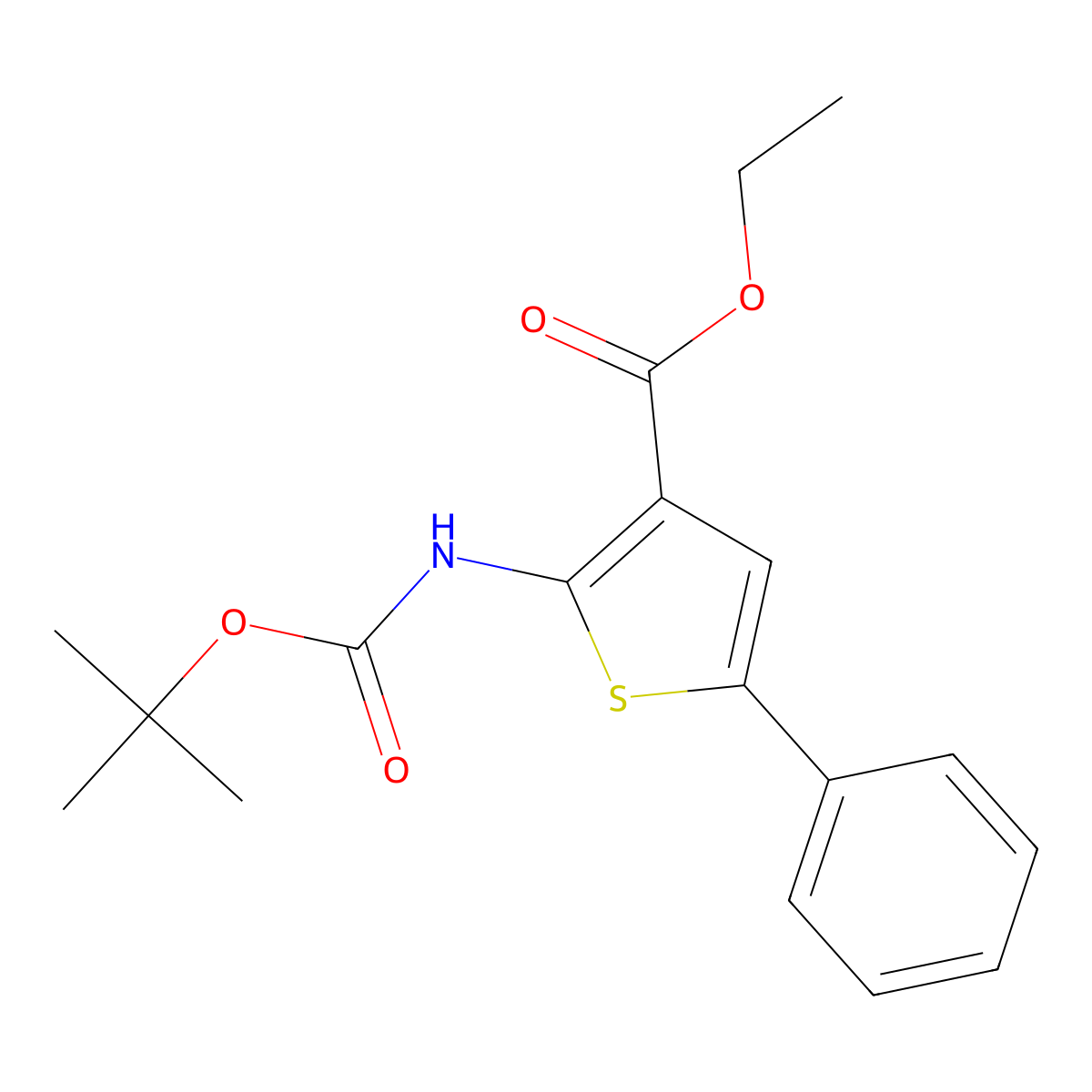 2-Tert-butoxycarbonylamino-5-phenyl-thiophene-3-carboxylic acid ethyl ester molecular structure, CAS 1431470-42-6