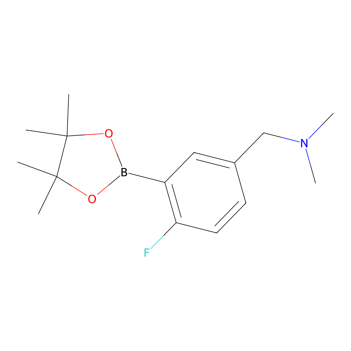 1-(4-Fluoro-3-(4,4,5,5-tetramethyl-1,3,2-dioxaborolan-2-yl)phenyl)-N,N-dimethylmethanamine molecular structure, CAS 1431470-48-2
