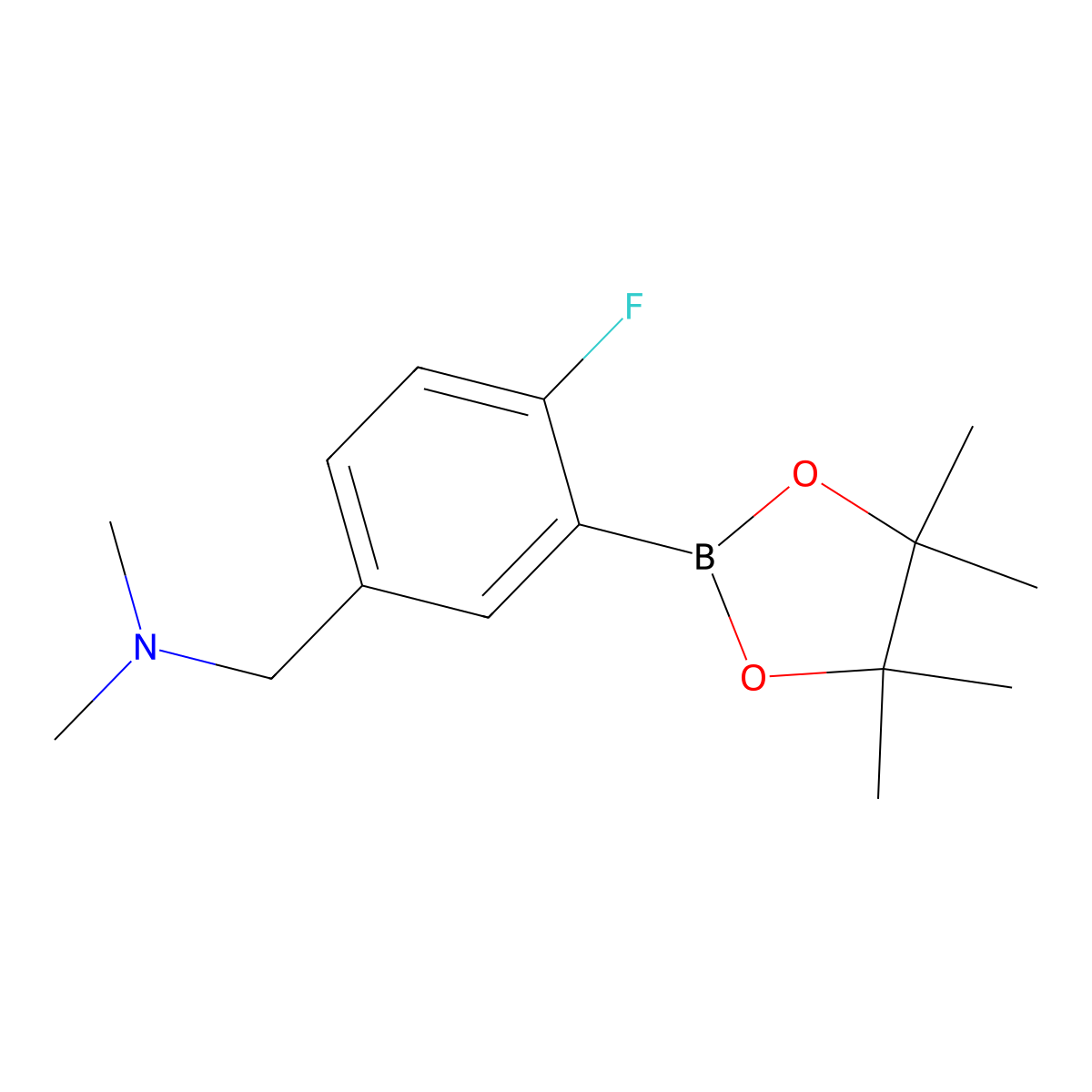1-(4-Fluoro-3-(4,4,5,5-tetramethyl-1,3,2-dioxaborolan-2-yl)phenyl)-N,N-dimethylmethanamine molecular structure, CAS 1431470-48-2