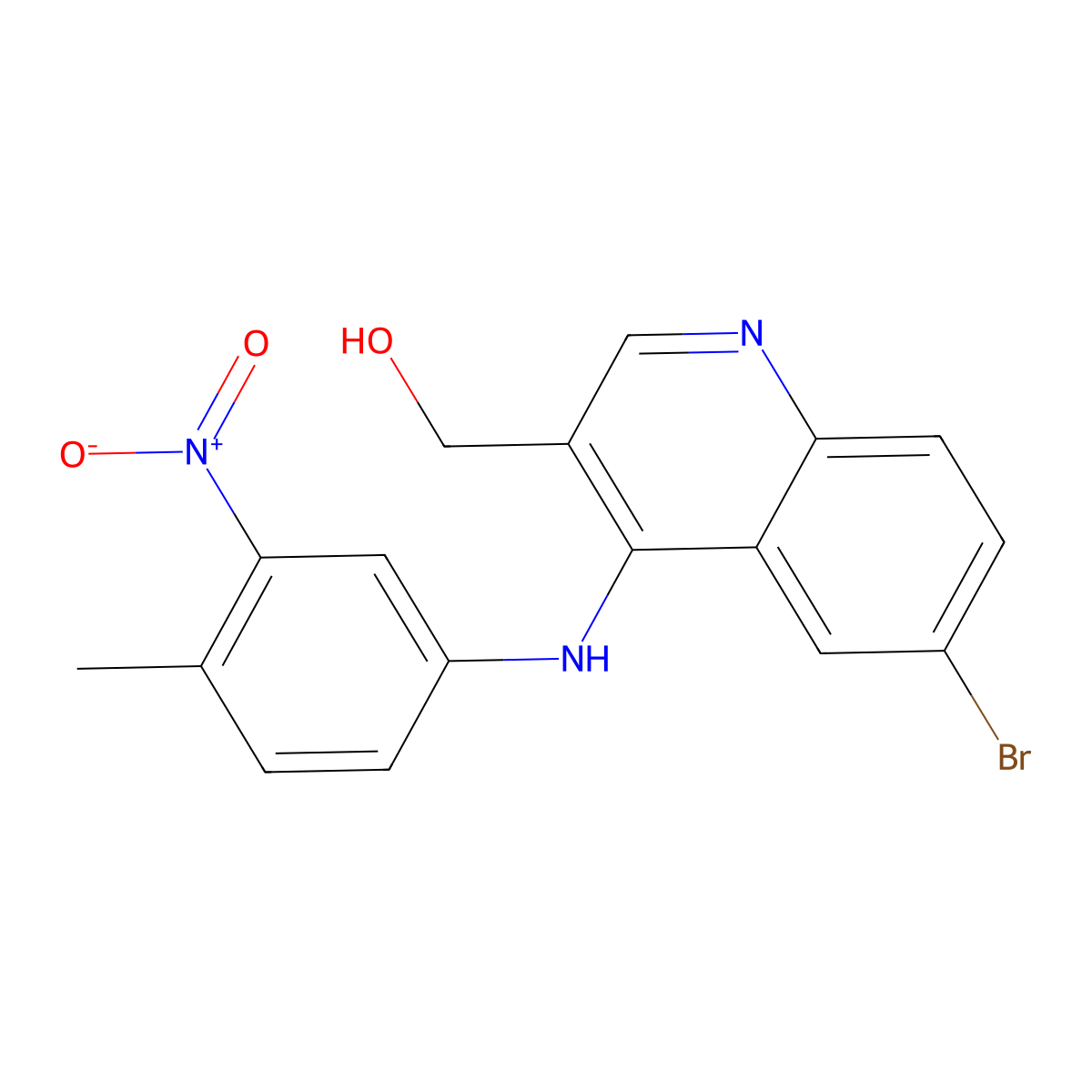 (6-Bromo-4-((4-methyl-3-nitrophenyl)amino)quinolin-3-yl)methanol molecular structure, CAS 1431510-25-6