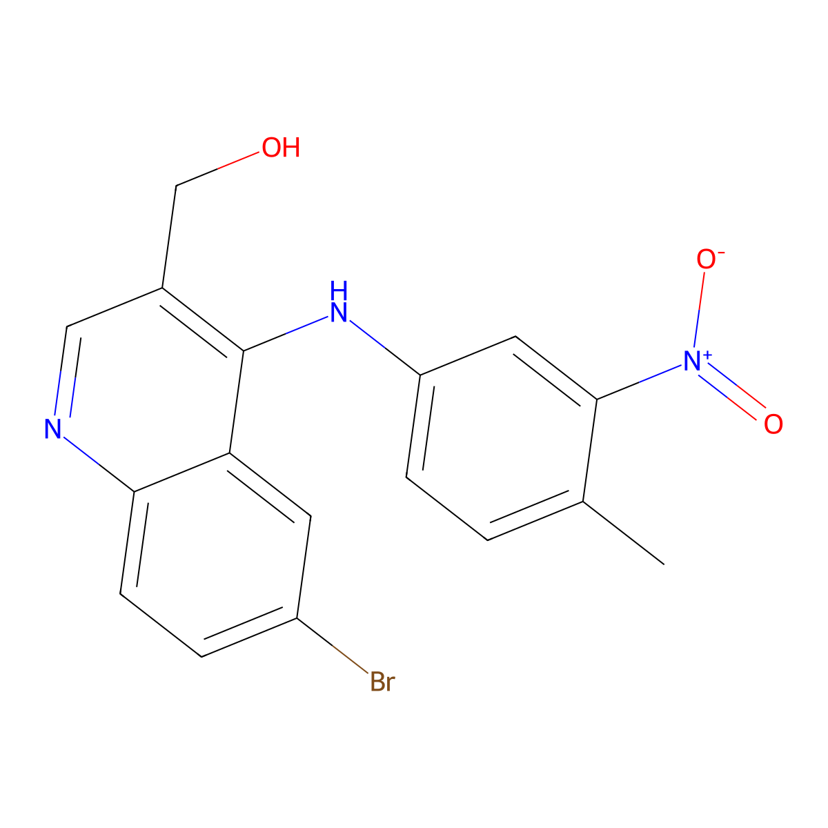 (6-Bromo-4-((4-methyl-3-nitrophenyl)amino)quinolin-3-yl)methanol molecular structure, CAS 1431510-25-6