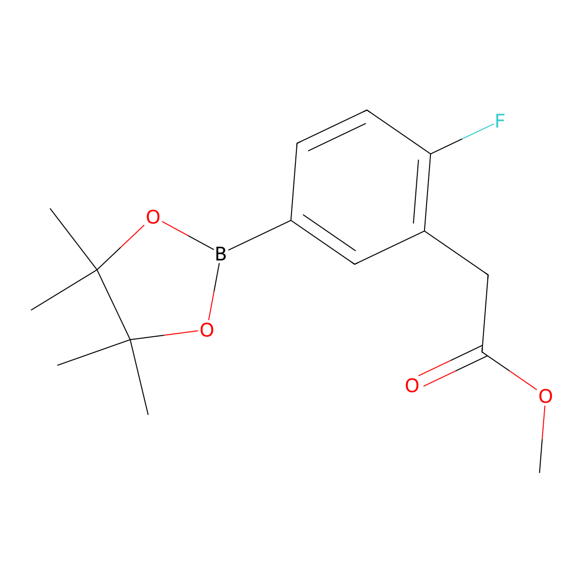 Methyl 2-(2-fluoro-5-(4,4,5,5-tetramethyl-1,3,2-dioxaborolan-2-yl)phenyl)acetate molecular structure, CAS 1431546-19-8