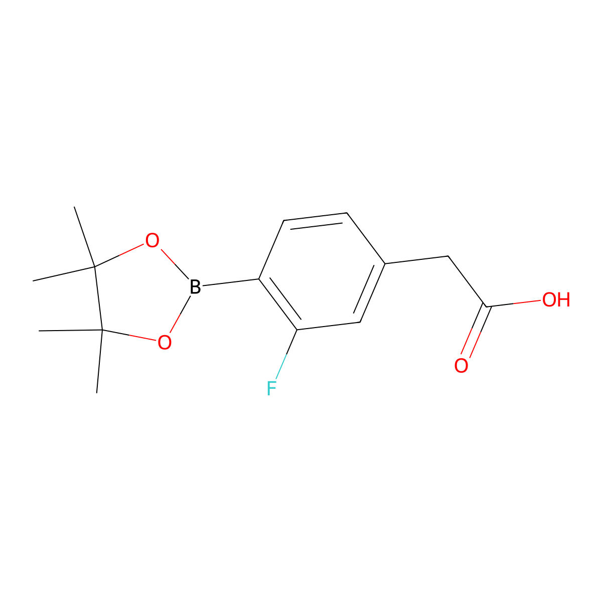 2-(3-Fluoro-4-(4,4,5,5-tetramethyl-1,3,2-dioxaborolan-2-yl)phenyl)acetic acid molecular structure, CAS 1431548-94-5