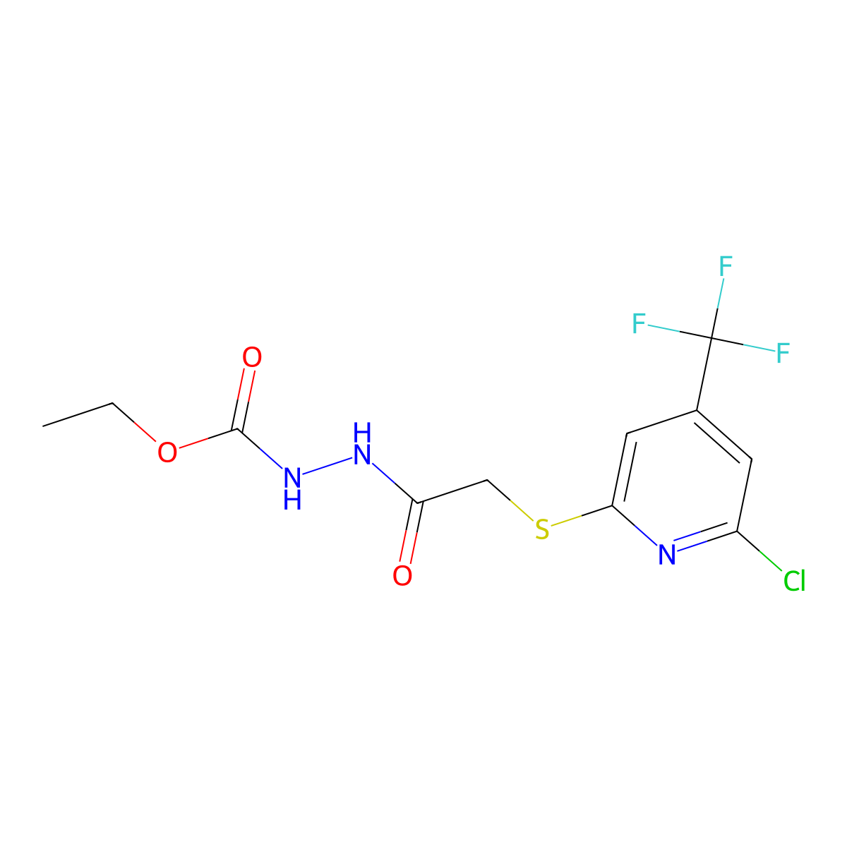 2-{[6-chloro-4-(trifluoromethyl)pyridin-2-yl]sulfanyl}-N'-(ethoxycarbonyl)acetohydrazide molecular structure, CAS 1431555-13-3