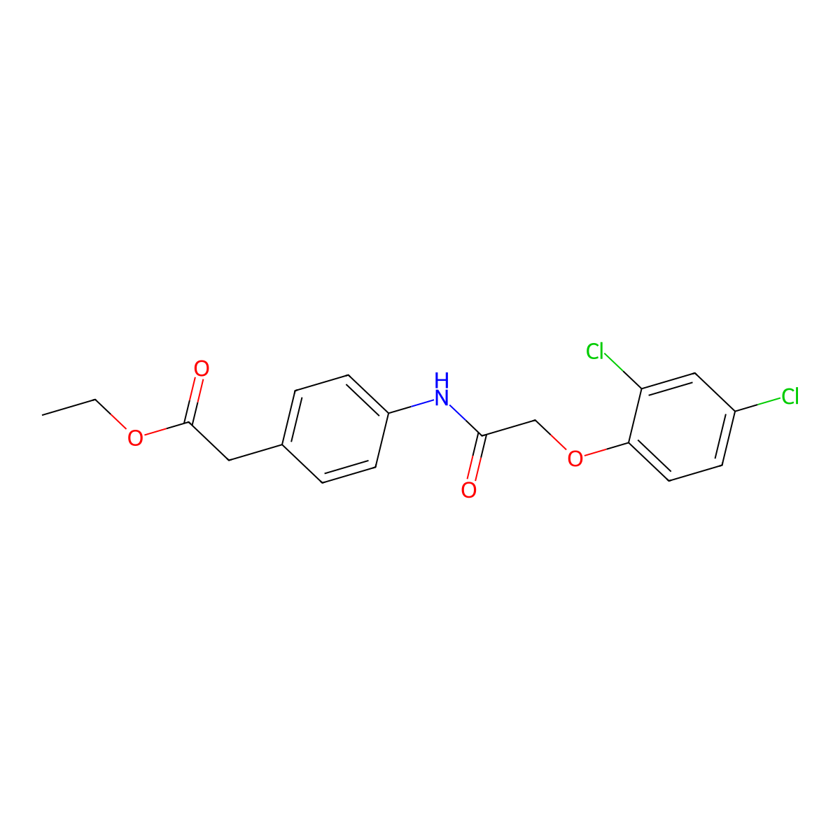Ethyl 2-(4-(2-(2,4-dichlorophenoxy)acetamido)phenyl)acetate molecular structure, CAS 1431697-72-1