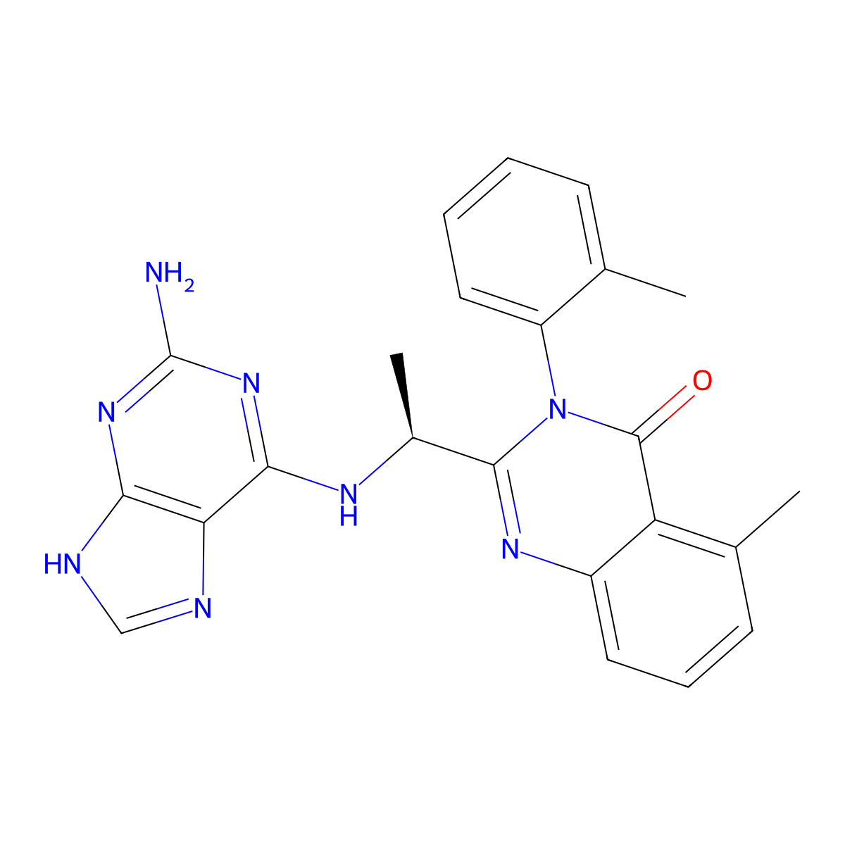 2-[(1S)-1-[(2-amino-7H-purin-6-yl)amino]ethyl]-5-methyl-3-(2-methylphenyl)quinazolin-4-one molecular structure, CAS 1431697-74-3