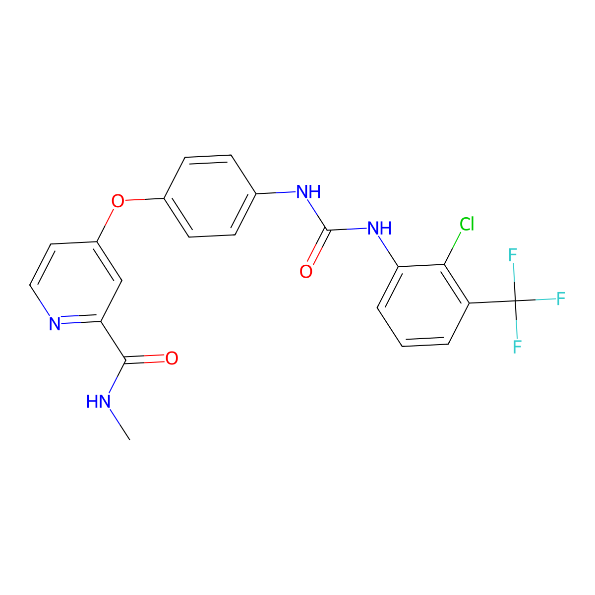 4-(4-((((2-Chloro-3-(trifluoromethyl)phenyl)amino)carbonyl)amino)phenoxy)-N-methyl-2-pyridinecarboxamide molecular structure, CAS 1431697-81-2