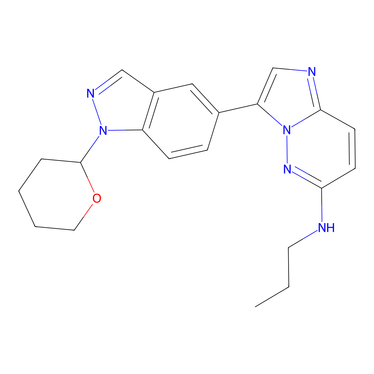 N-propyl-3-(1-(tetrahydro-2H-pyran-2-yl)-1H-indazol-5-yl)iMidazo[1,2-b]pyridazin-6-aMine molecular structure, CAS 1431698-03-1