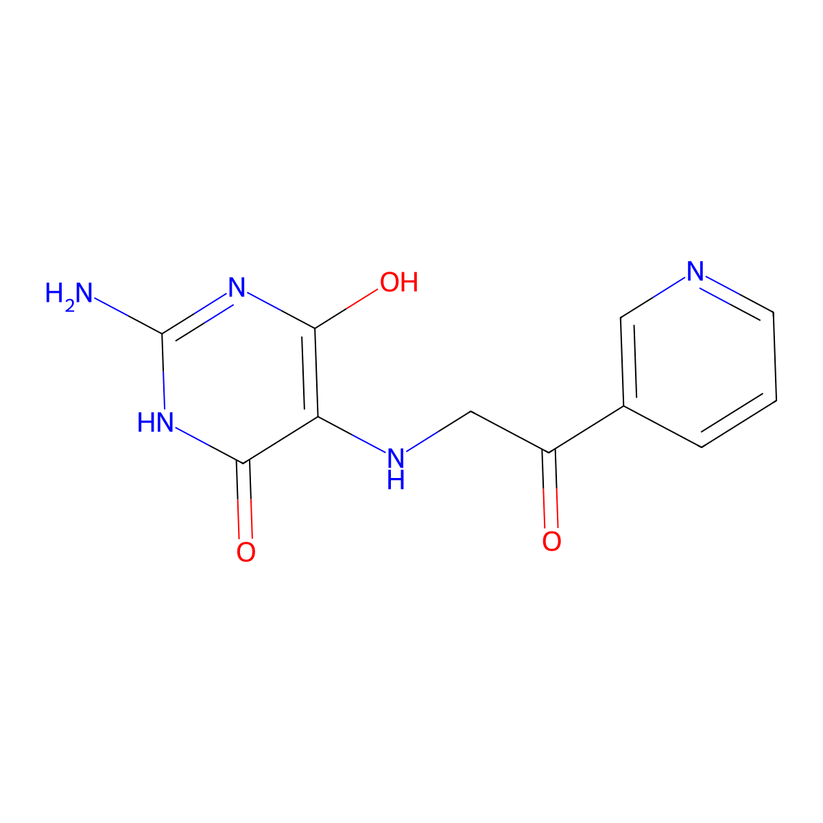 2-Amino-6-hydroxy-5-((2-oxo-2-(pyridin-3-yl)ethyl)amino)pyrimidin-4(3H)-one molecular structure, CAS 1431698-09-7