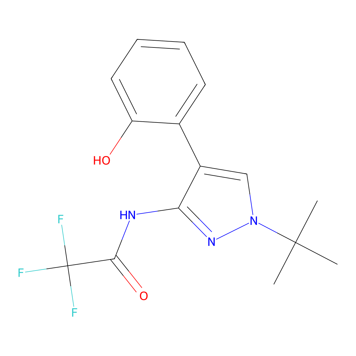 N-(1-(Tert-butyl)-4-(2-hydroxyphenyl)-1H-pyrazol-3-YL)-2,2,2-trifluoroacetamide molecular structure, CAS 1431698-11-1