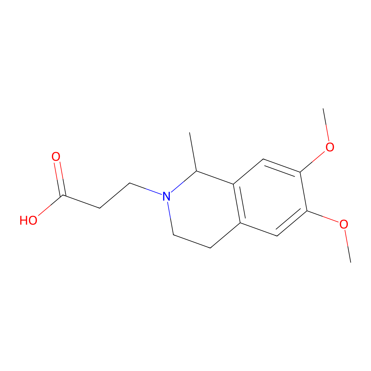 3,4-Dihydro-6,7-dimethoxy-1-methyl-2(1H)-isoquinolinepropanoic acid molecular structure, CAS 14317-59-0