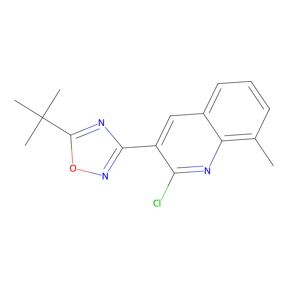 5-(tert-Butyl)-3-(2-chloro-8-methylquinolin-3-yl)-1,2,4-oxadiazole molecular structure, CAS 1431727-69-3