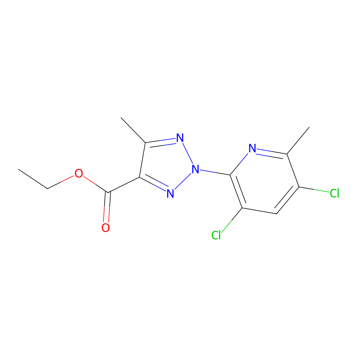 Ethyl 2-(3,5-dichloro-6-methylpyridin-2-yl)-5-methyl-2H-1,2,3-triazole-4-carboxylate molecular structure, CAS 1431727-85-3